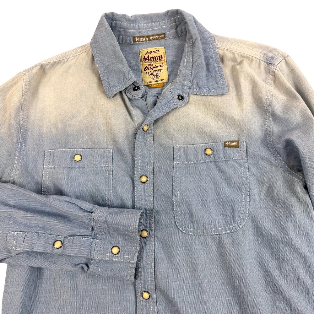44mm Shirt Mens Small Blue Chambray Long Sleeve Snap Western Workwear Casual